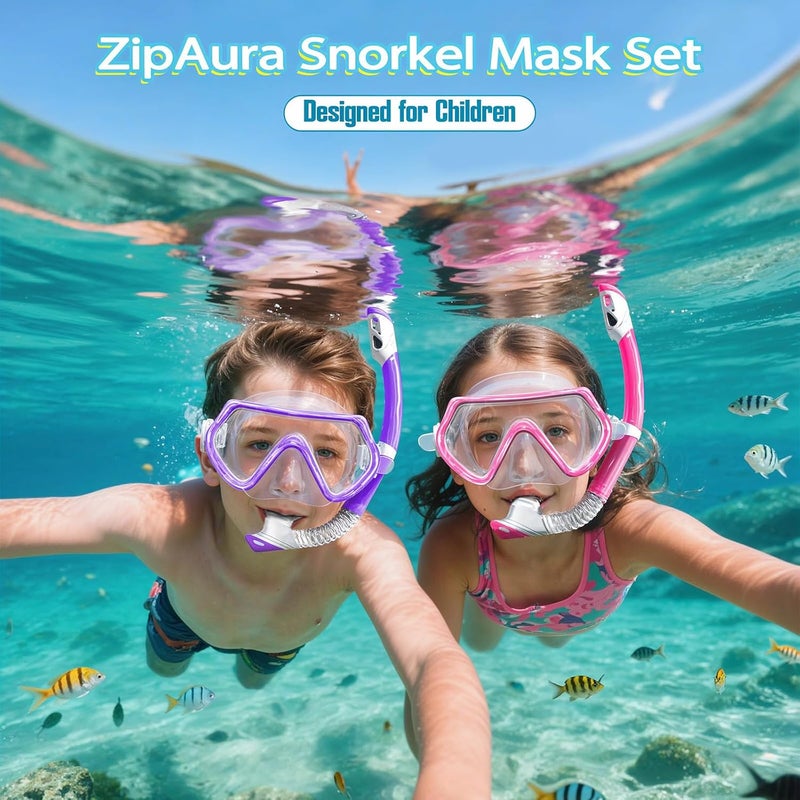 ZipAura Snorkeling Gear for Kids, Kids Snorkel Set for Ages 3-14, Anti-Fog Diving Mask and Dry Top Snorkel Combo Set, Unisex Swimming Goggles - Image 2